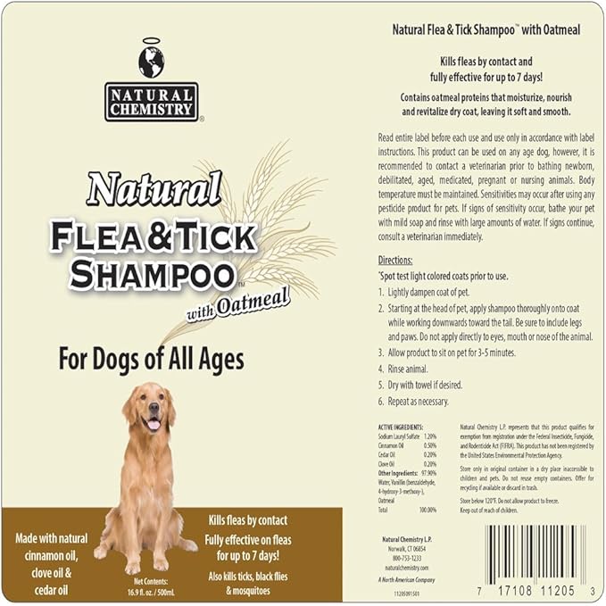 Natural Flea and Tick Shampoo with Oatmeal for Dogs, 16.9-Ounce