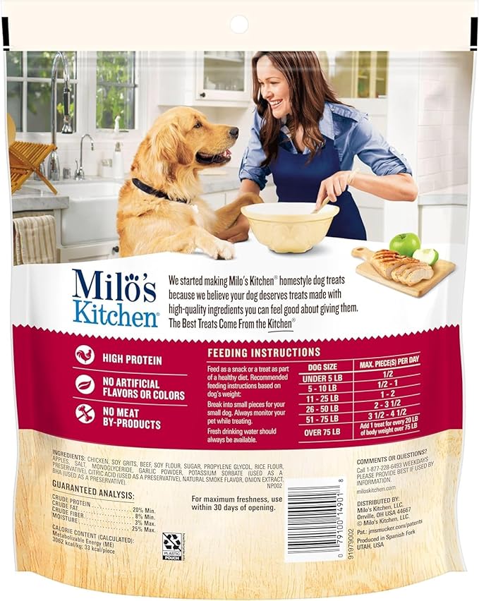 Milo's Kitchen Homestyle Dog Treats, Chicken & Apple Sausage Slices, 18 Ounce, High Protein, No Artifical Flavors