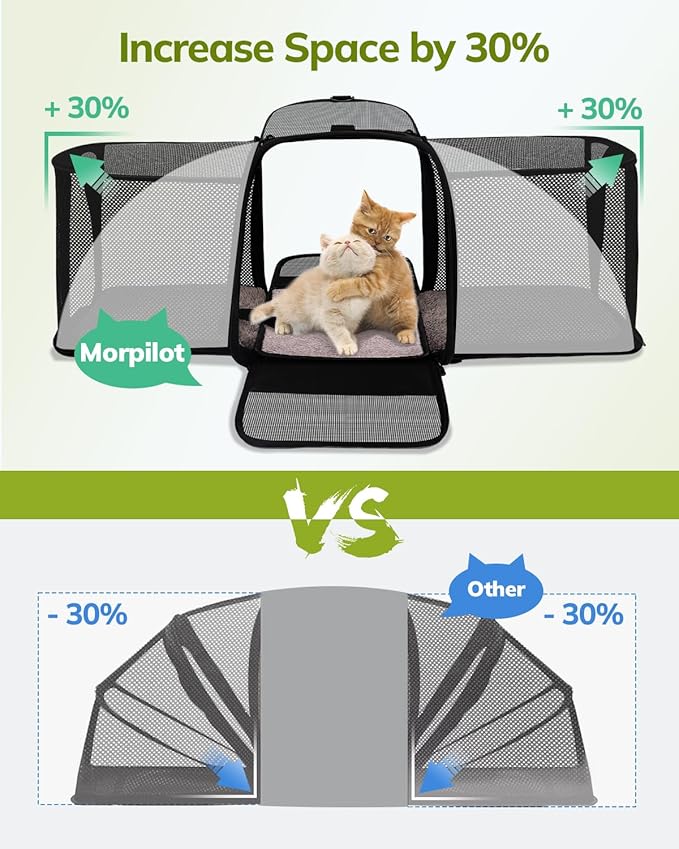 Morpilot Cat Carrier with Wheels - Cat Carrier Soft & Expandable, Rolling Dog & Cat Carrier for Medium Cats and Dogs Under 15LBS, Pet Carrier with Wheels on Upgraded Wheels and Telescopic Handle