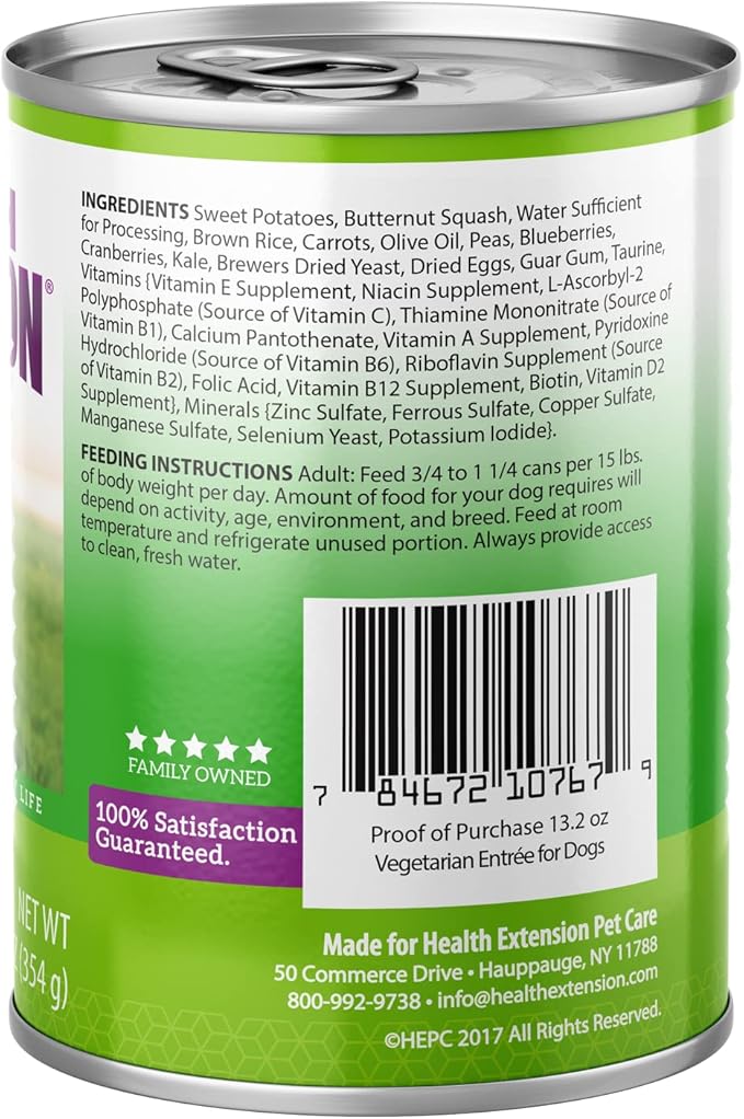 Health Extension Wet Dog Food Canned, Grain-free, Natural Food for all Puppies & Dogs with added Vitamins & Minerals, Vegetarian entree Ingredient (12.5 Oz / 362 g) (Pack of 12)