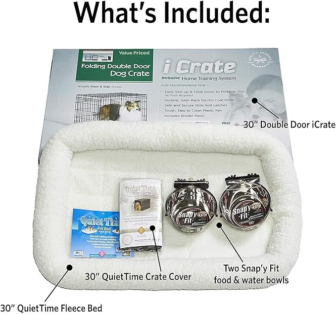 MidWest Homes for Pets iCrate Dog Crate Starter Kit | 30-Inch Dog Crate Kit Ideal for Medium Dog Breeds (weighing 26 - 40 Pounds) || Includes Dog Crate, Pet Bed, 2 Dog Bowls & Dog Crate Cover