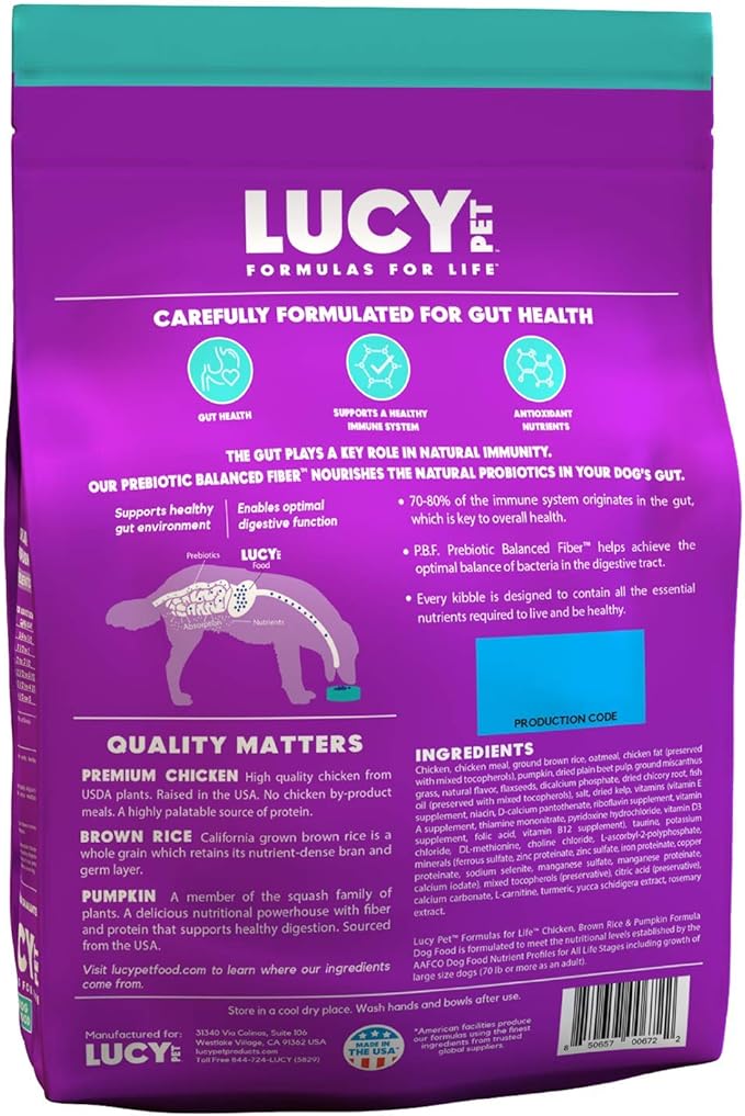 Lucy Pet Products Formulas for Life - Limited Ingredient Diet Dry Dog Food, All Breeds & Life Stages - Chicken, Brown Rice & Pumpkin, Multi, 4.5 lb