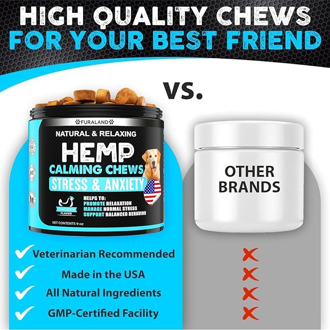 FURALAND Hemp Calming Chews for Dogs - Dog Calming Chews - Anxiety Relief Treats - Dog Calming Treats - Hemp Oil - Sleep Calming Aid - Advanced Calming Health Joint Support Supplement - Made in USA