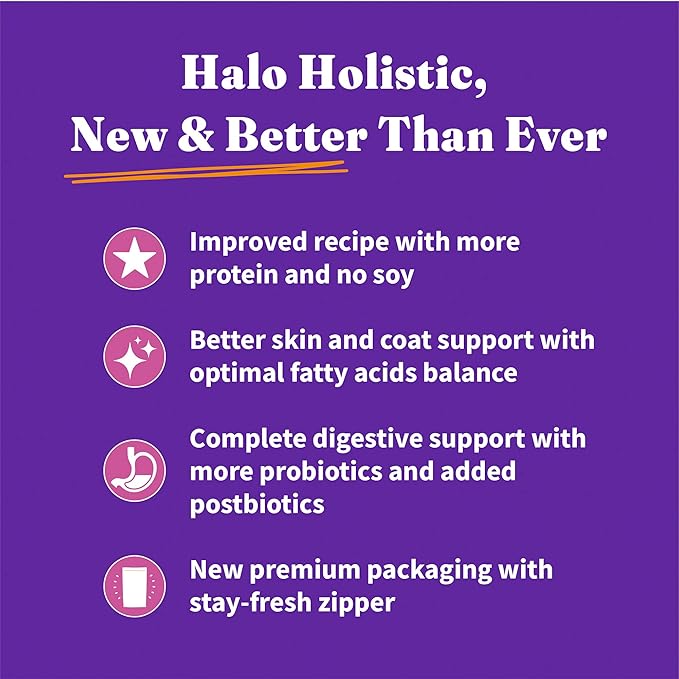Halo Purely for Pets Holistic Dog Food, Complete Digestive Health Grain Free Cage-Free Turkey and Sweet Potato Recipe, Healthy Weight Support, Dry Dog Food Bag, Adult Formula, 3.5-lb Bag