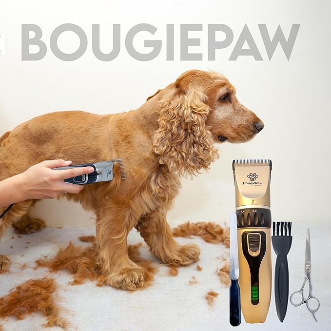 Dog Clippers for Grooming | 12 Pcs Set | Low Noise | Rechargeable | Professional Dog Grooming Kit | Dog Grooming Clippers (Gold with LED Display)
