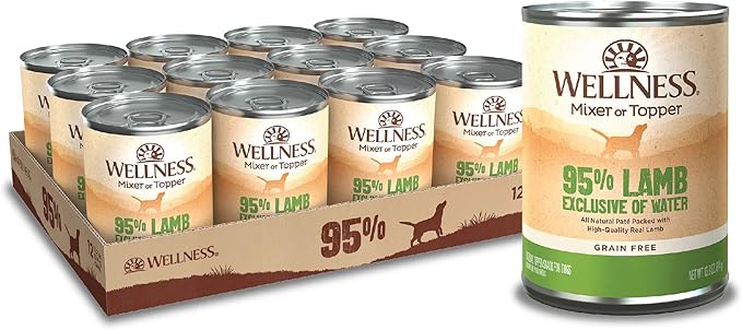 Wellness 95% Lamb Natural Wet Grain Free Canned Dog Food, 13.2-Ounce Can (Pack of 12)