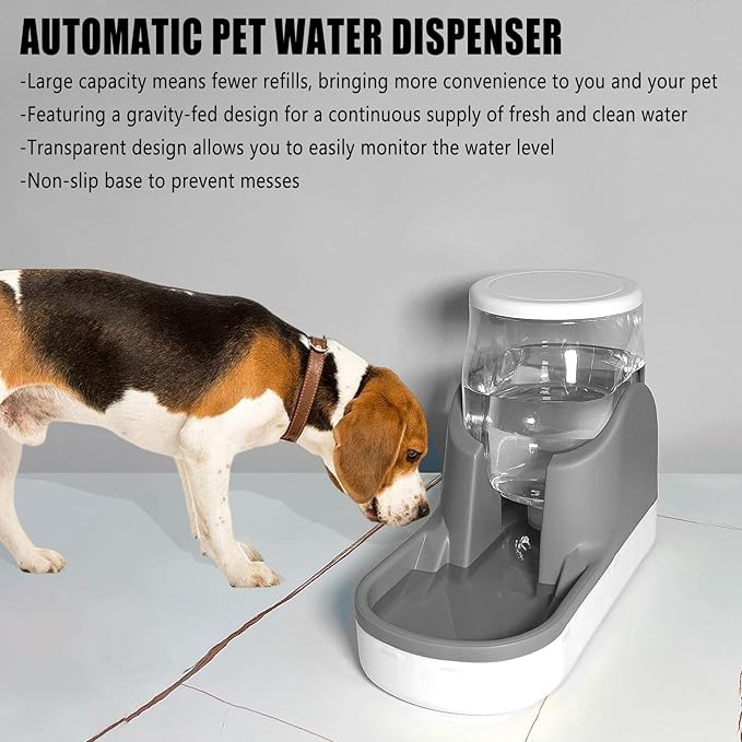 kathson Automatic Dog Water Dispenser 1 Gallon Gravity Cat Water Dispenser Dogs Water Station Bowl Large Capacity Feeder Waterer Pet Drinking Fountain Grey