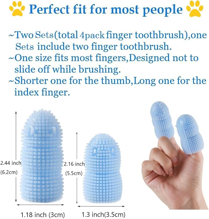 360 Round Dog Finger Toothbrush, Silicone Soft Bristle Dog Toothbrush for Teeth Cleaning,4 Pack Dog Tooth Brushing Kit for Small Medium Large Breed,Durable Toothbrush for Pet Dog Dental. (Blue/Yellow)