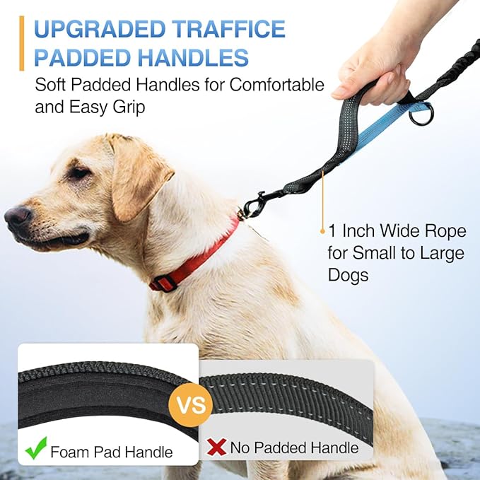 Kytely Hands Free Dog Leash with Zipper Pouch, Wide Padded Waist Dog Running Leash, Dual Padded Handles, Retractable Bungee for Walking Jogging Training Hiking