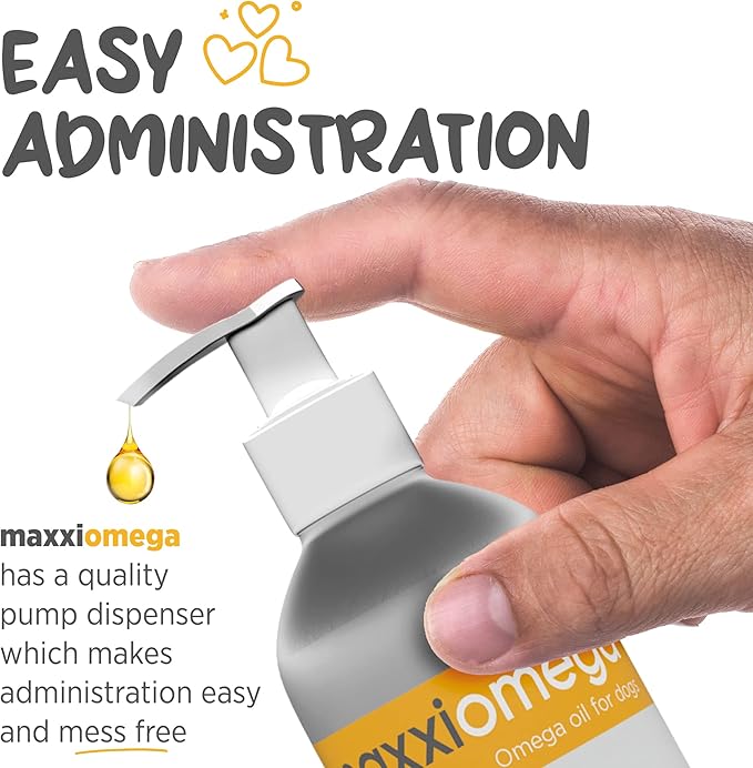 maxxiomega Oil for Dogs - Tasty Omega Supplement for Healthy Skin and Shiny Coat – Easy to Use Pump – Liquid 10 oz