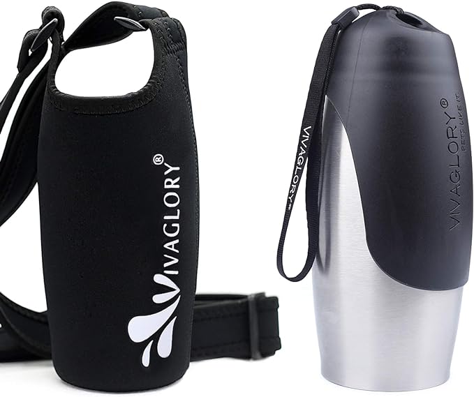 VIVAGLORY 25oz Stainless Steel Water Bottle & Neoprene Bottle Carrier Combo, Dog Drinking Bottles and Water Bottle Holder, Great for Hiking & Traveling with Pets