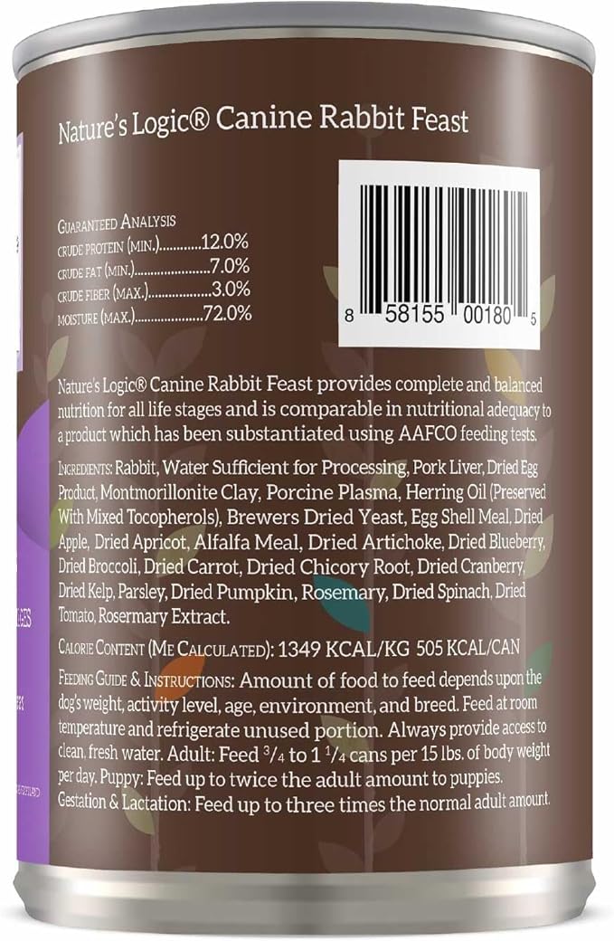 Natures Logic NL00180 Grain-Free Rabbit Feast Wet Dog Food, One Size