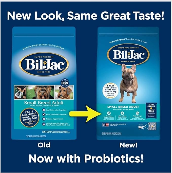 Bil-Jac Dry Dog Food Small Breed Adult Formula 6lb Bag (2-Pack) - Chicken, Oatmeal & Yams - Super Premium Since 1947