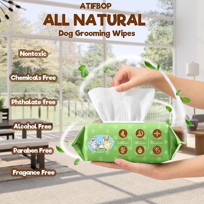 Dog Wipes for Paws and Bum, Plant Based Pet Grooming Wipes Natural and Gentle, 100 Wipes for Cleaning & Grooming Fragance-Free, Pet Wipes for Dog