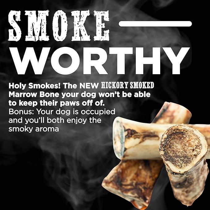 Best Bully Sticks Hickory Smoked Marrow Bones for Large Dogs, 3 Pack - USA Smoked & Packed - No Additives Beef Dog Treats - Long Lasting Dog Chews
