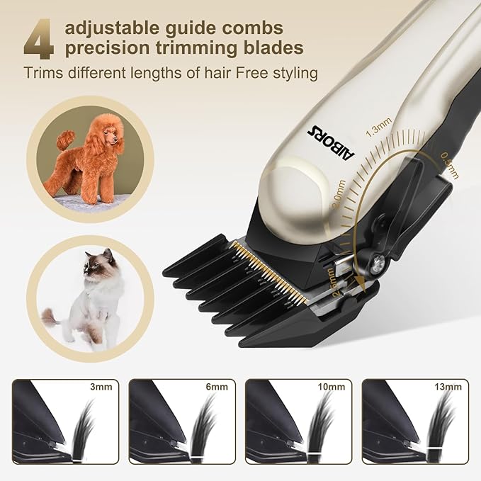 Dog Clippers, Professional Dog Grooming Kit, Low Noise Rechargeable Dog Clippers for Grooming, Cordless Electric Quiet Hair Grooming Clippers for Dogs Cats Pets