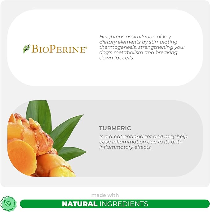 Turmeric for Dogs Anti Inflammatory Pain Relief - 120 Chewable Tablets Hip & Joint Support with Curcumin and BioPerine, Antioxidant, Cardiovascular Health