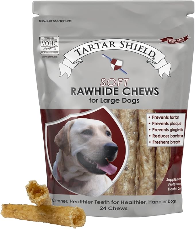 Soft Rawhide Chews | Safe Dental Treats for Large Dogs | Vet VOHC Approved | Daily Bone Cleans Teeth & Gums Fresh Breath Oral Health Support | USA Made | (Large Dogs / 24 Count)