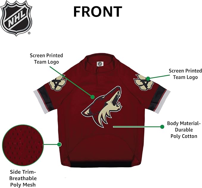 Pets First NHL Arizona Coyotes Jersey for Dogs & Cats, X-Large. - Let Your Pet Be A Real NHL Fan!