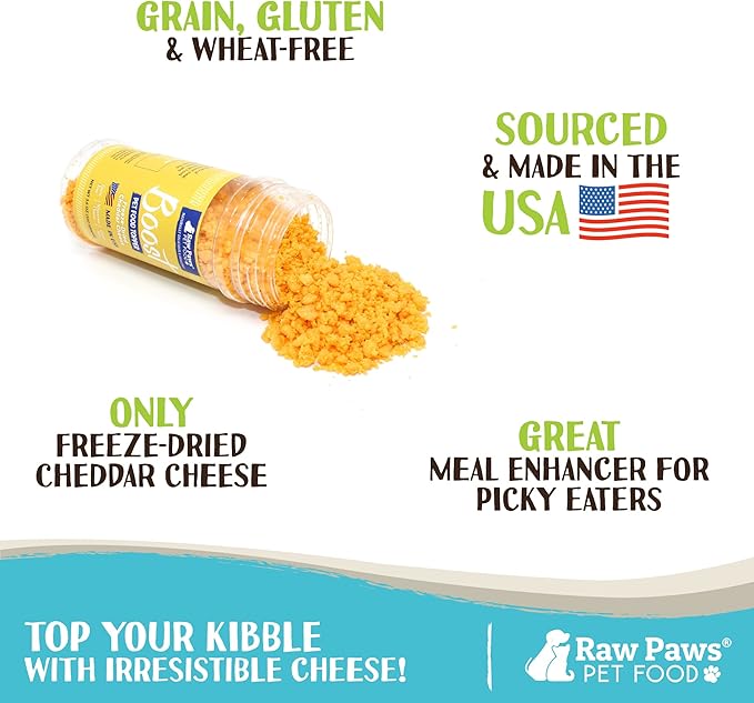 Raw Paws Boost Pet Food Topper Freeze-Dried Cheese, 3.6-oz - Made in USA - Dog Food Toppers for Picky Eaters - Dog Cheese Treats Dog Food Seasoning - Dog Meal Toppers for Dogs, Kibble Toppers for Dogs