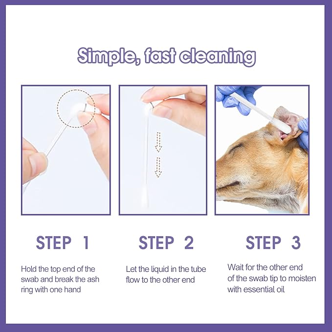 2-in-1 Pet Ear Cleaning Liquid Swabs - Cat & Dog Ear Cleaner Solution - Gentle & Effective Ear Care - for Daily Ear Cleaning Removes Wax, Dirt, & Odor