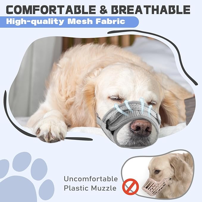 Dog Muzzle Soft Air Mesh Muzzle for Medium Dogs, Adjustable Pet Muzzle for Small and Large Dogs to Drink Normally, Breathable Reflective Muzzle for Dogs to Prevent Biting(Grey,L-13)