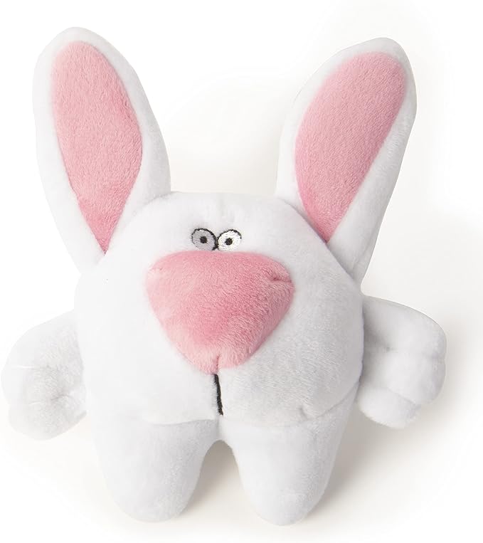 goDog Big Nose Bunny Squeaky Plush Dog Toy, Chew Guard Technology - White, Small