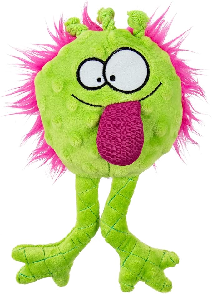goDog PlayClean Germs Squeaky Plush Dog Toy with Odor-Eliminating Essential Oils, Chew Guard Technology - Lime, Large