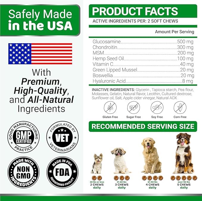 2-Pack Glucosamine for Dogs - Hip and Joint Supplement for Dogs - Glucosamine Chondroitin for Dogs Chews - Dog Joint Pain Relief with MSM - Advanced Dog Joint Supplement Health - Mobility Support