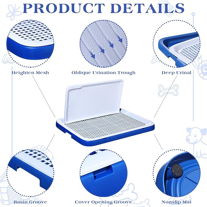 2 Pcs Indoor Dog Potty with Splash Wall Puppy Mesh Training Toilet Portable Pee Pad Holder Pet Training Tray with Pee Baffle Dog Litter Box with Removable Post for Small and Medium Dogs