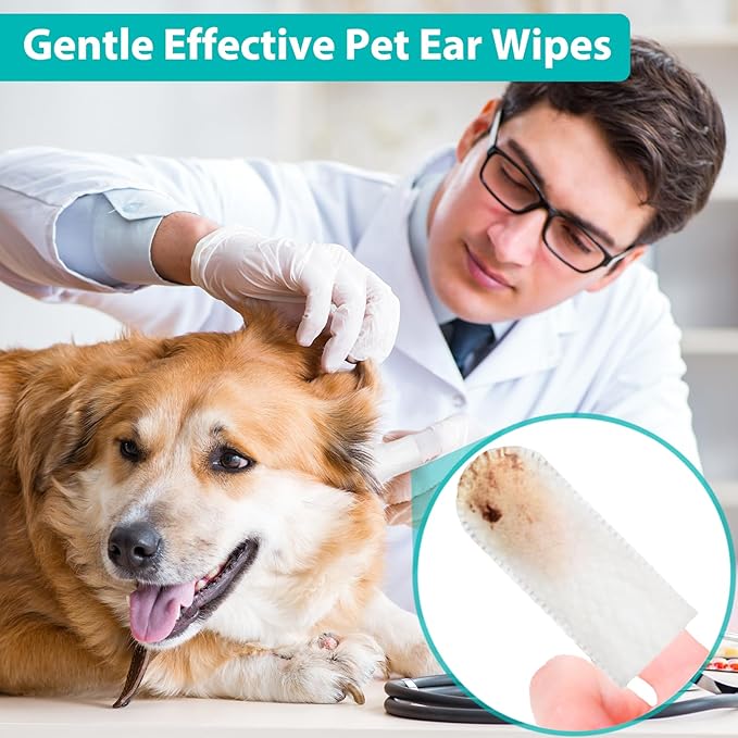 150 Count Ear Finger Wipes for Dogs and Cats Teeth Cleaning Wipes Eyes Wipes Pet Grooming Wipes Set for Removing Ear Wax Debris Dirt and Stop Smelly Itchy