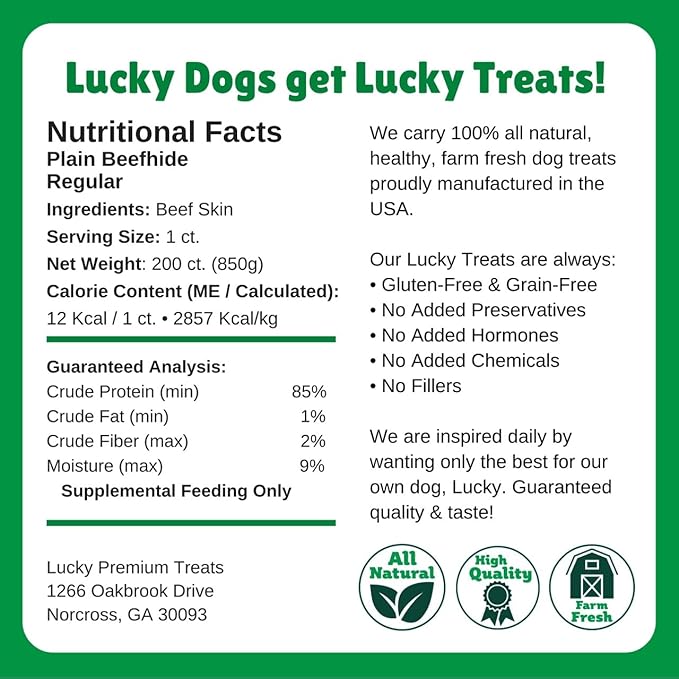 Lucky Premium Treats Plain Rawhide Sticks – All-Natural Rawhide Dog Treats for Small Dogs, Gluten Free Premium Small Dog Treats (200 Chews)
