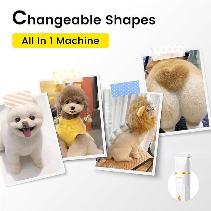 FERRISA Dog Clippers for Grooming, Small Dog Clipper Dog Grooming Kit with 4 Blade Heads, Low Noise Dog Grooming kit for Dogs Hair, Dog Clippers of Eyes, Ears, Face, Rump