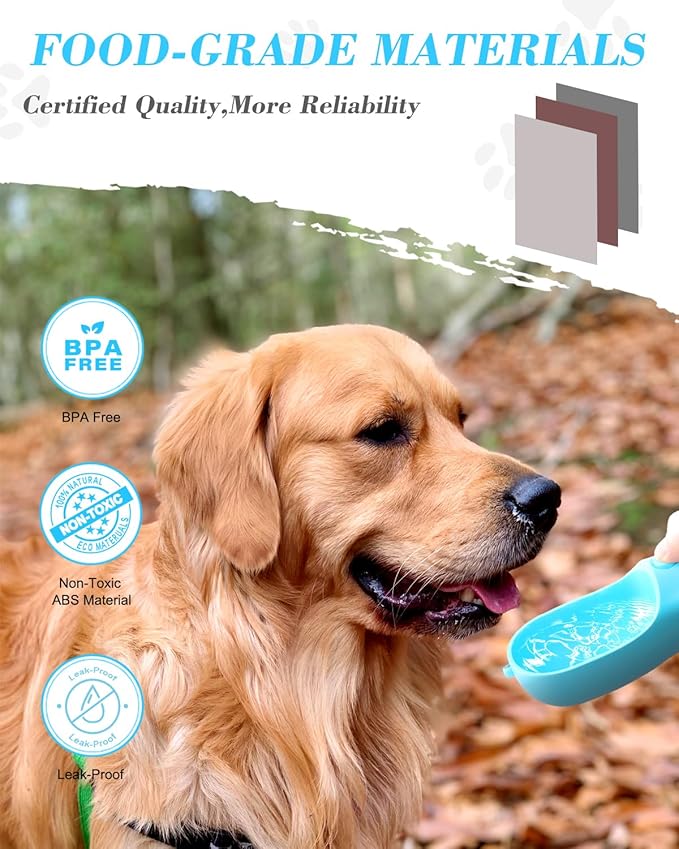 Dog Water Bottle, 2 in 1, Leak Proof Portable Pet Water Bottle with Food Container, Outdoor Portable Water Dispenser for Dog, Puppy Supply for Walking, Hiking, Camping, Travel (19oz Blue)