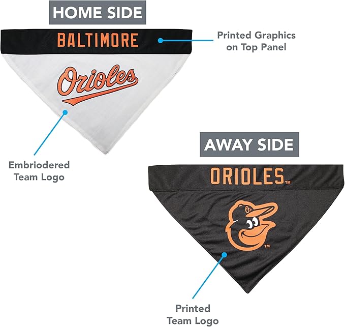 Pets First ORL-3217-L-XL MLB Baltimore Orioles Reversible Pet Bandana, Large/X-Large, MLB Team Color