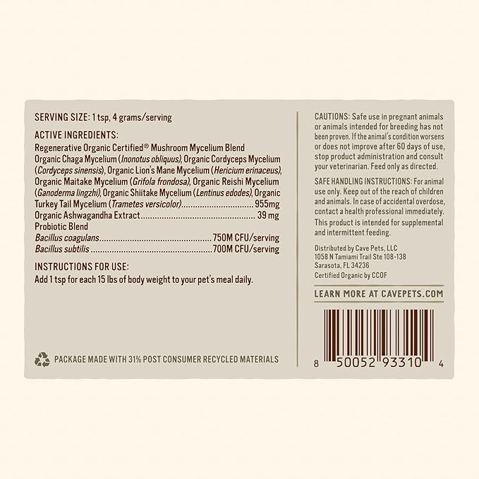 Super Blend Powder, Dog Probiotic Supplement for Immunity and Digestive Health Support, Multi-Shroom & Probiotics