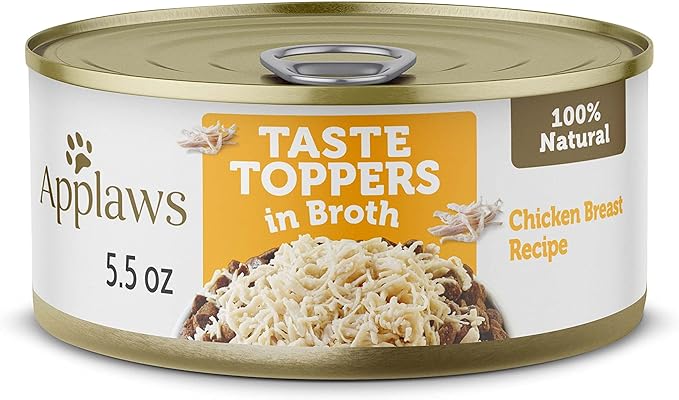 Applaws Taste Toppers, Natural Dog Food Topper, 12 Count, Limited Ingredient, Grain Free, Meal Topper for Dogs, Chicken Breast in Broth, 5.5oz Dog Food Cans