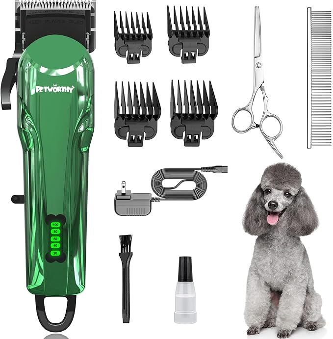 Dog Clippers for Grooming - Dog Grooming Kit for Heavy Thick Hair Coats Low Noise Dogs Shaver Clippers with Cloth Upgraded Professional Rechargeable Cordless Electric Quiet Plating Clippers