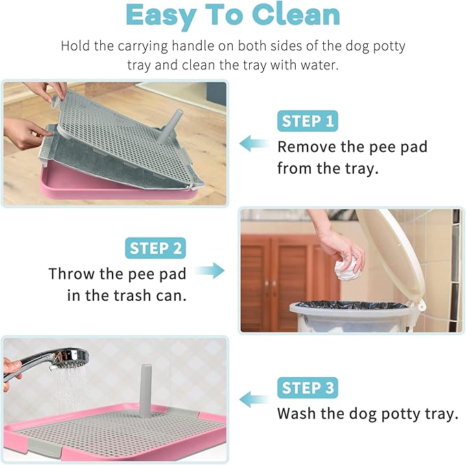 Dog Potty Tray Toilet 20"x14" Doggy Bathroom Dog Litter Box, Indoor Pee Pad Holder with 8pcs Training Pads, Puppy Pee Mesh Potty Training Tray with Secure Latch, Dog Potty Pan for Small Medium Puppies