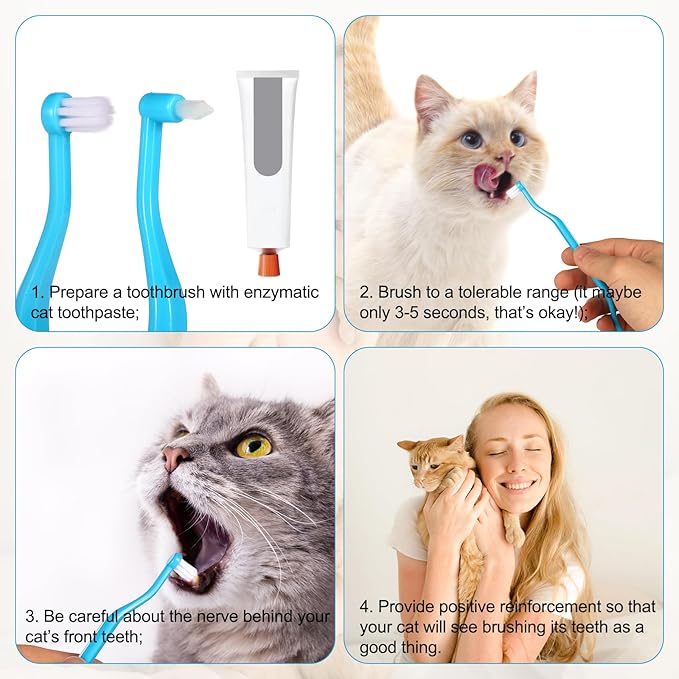 2pcs Dual Sided Cats & Dogs Toothbrushes, Kitten Puppy Toothbrush Pet Teeth Cleaning Brush with Micro Brush Head & Curved Handle Cat Dental Care Supplies to Reduce Plaque Tartar Formation