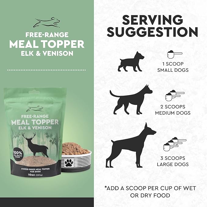 Emmy's Best EBPP Free Range Dog Food Topper 10oz - Freeze Dried Raw Dog Food - Elk & Venison Dog Food Additives - Made in The USA