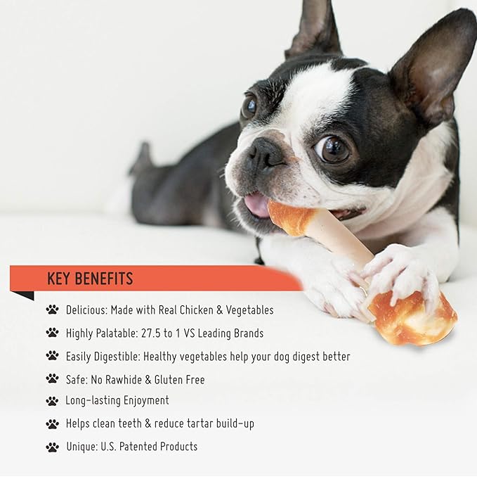 Chicken Dog Chew Bones Medium, Rawhide Free, Grain Free, Made with Real Chicken & Wholesome Vegetables, Knotted Bones Medium 5pcs/pack