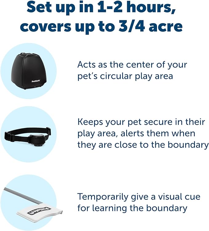 PetSafe Stay & Play Wireless Pet Fence & Replaceable Battery Collar - Circular Boundary Secures up to 3/4 Acre Yard, No-Dig, America's Safest Wireless Fence from Parent Company INVISIBLE FENCE Brand