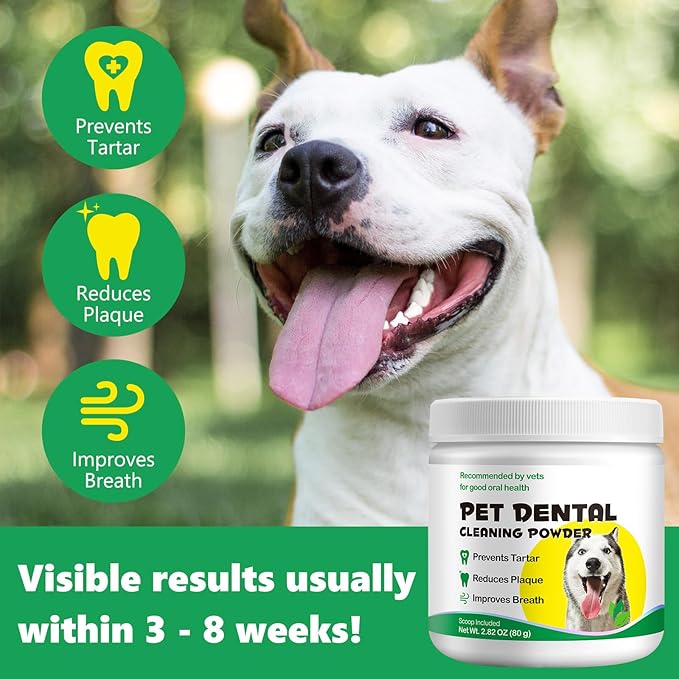 Dog Teeth Cleaning Powder,Dog Dental Powder,Dog Breath Freshener Powder with Probiotics for Bad Breath, Plaque, Tartar Remover - Dental Supplies - 80g