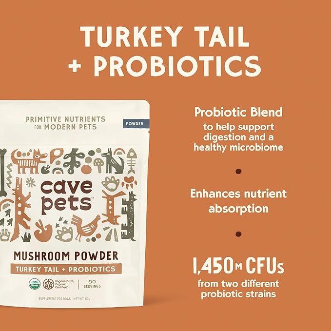 Super Blend Powder, Mushroom Mycelium and Dog Probiotic Supplement for Brain and Digestive Health, Turkey Tail & Probiotics