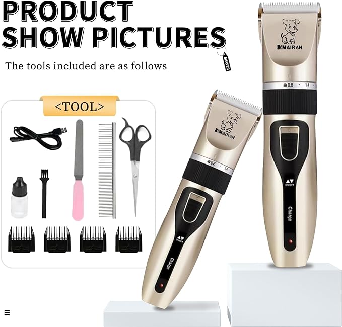 MAIRAN Dogs Pet Shaver Low Noise USB Charging Cordless Dog Grooming Kit Electric Pet Hair Trimmer Pet Hair Trimmer Large Medium and Small Dog and Cat Animal Shaver (Gold)