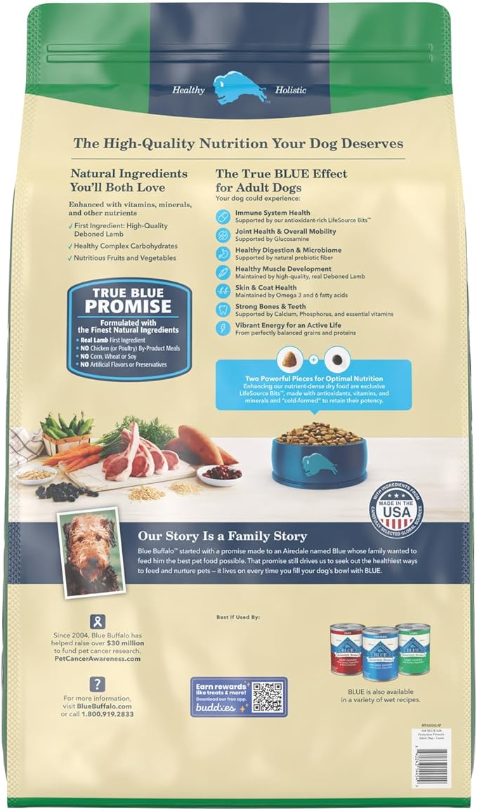 Blue Buffalo Life Protection Formula Natural Adult Dry Dog Food, Lamb and Brown Rice 34-lb