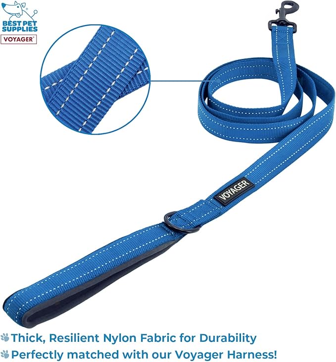 Voyager Step-in Lock Dog Harness w Reflective Dog Leash Combo Set with Neoprene Handle 5ft - Supports Small, Medium and Large Breed Puppies/Cats by Best Pet Supplies - Royal Blue, M