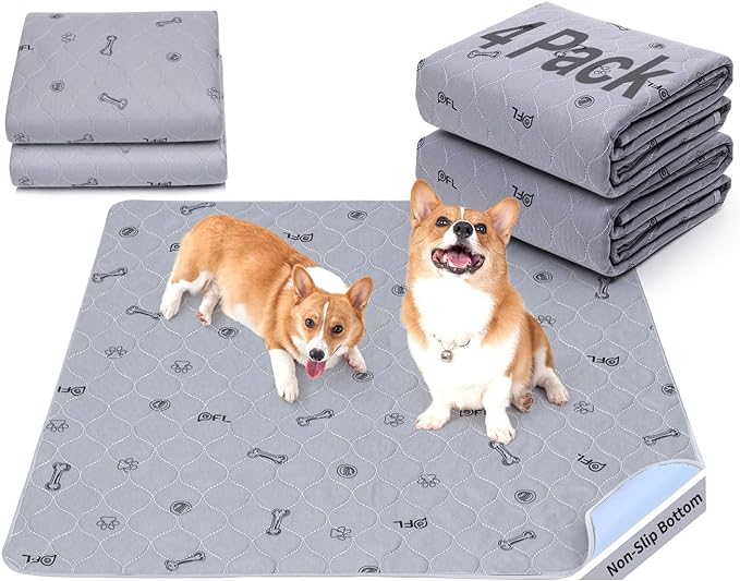 Washable pee pads for dogs, 4Pack Reusable Puppy Training Pads 34x36, Absorbent Whelping Pads with Bone Print, Non-Slip Waterproof Pet Training Pads for Couch, Crate, Potty Training