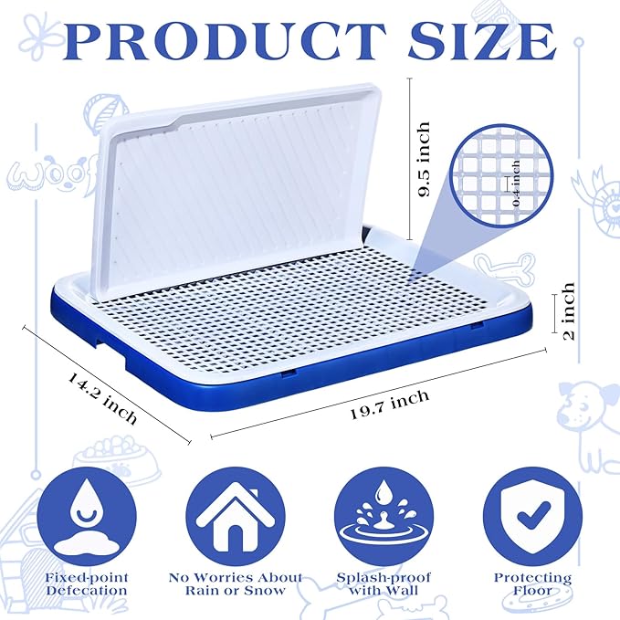 2 Pcs Indoor Dog Potty with Splash Wall Puppy Mesh Training Toilet Portable Pee Pad Holder Pet Training Tray with Pee Baffle Dog Litter Box with Removable Post for Small and Medium Dogs